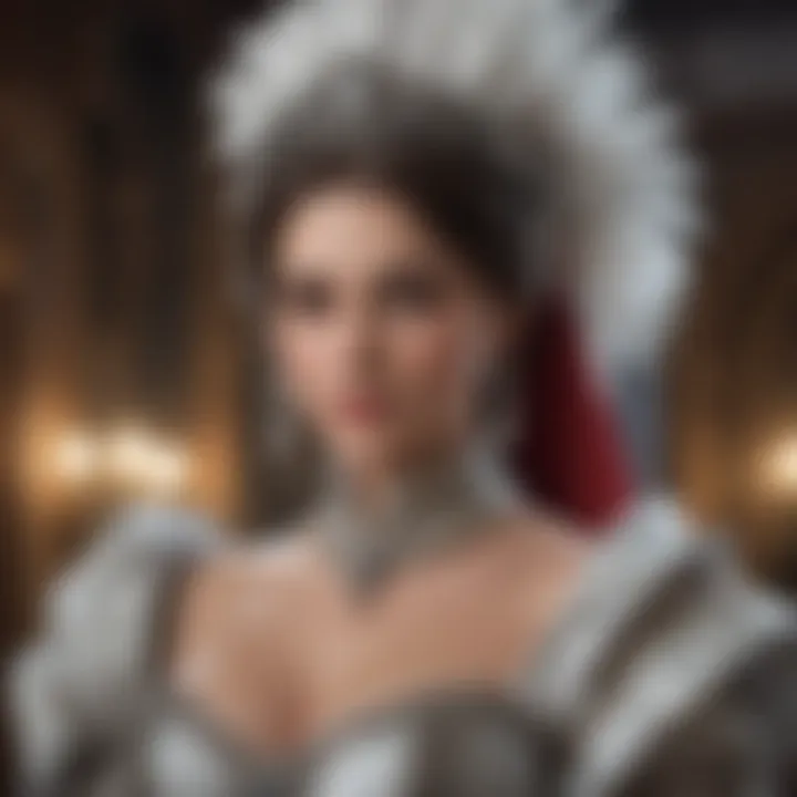 A close-up of a gaming character with operatic costume elements