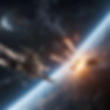 Celestial Convergence: Space Clash Intense starfighters battling in a cosmic space clash