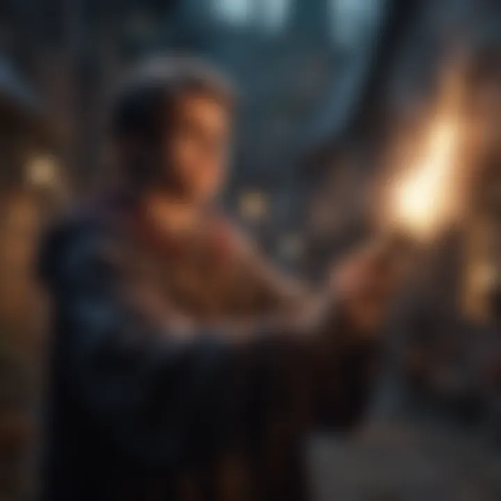 Wizard casting spell in Harry Potter mobile game